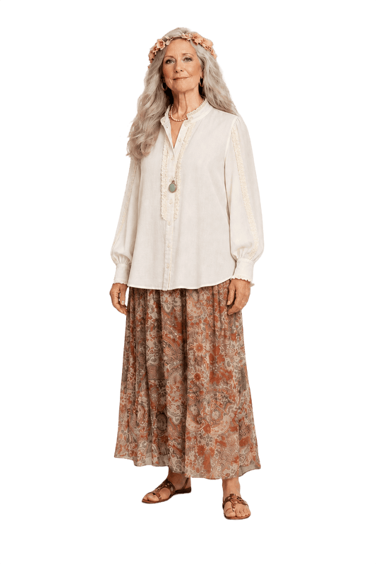 1980s Cream Cotton Blouse - Model