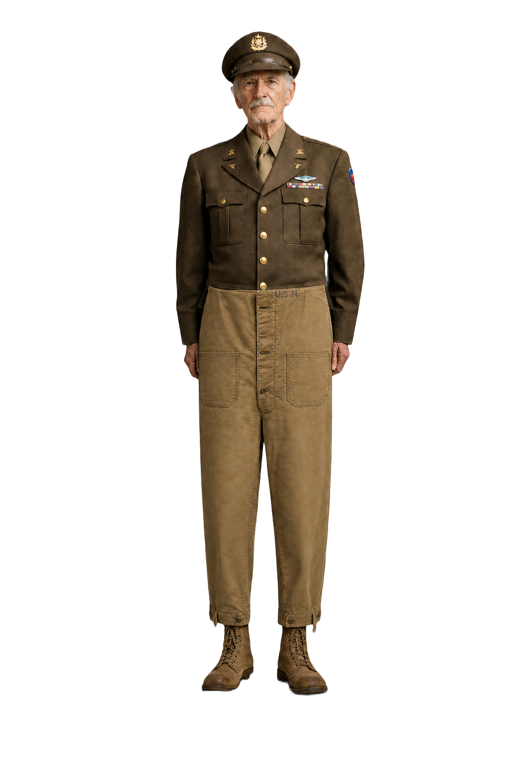 1940s Khaki Cotton Trousers - Model