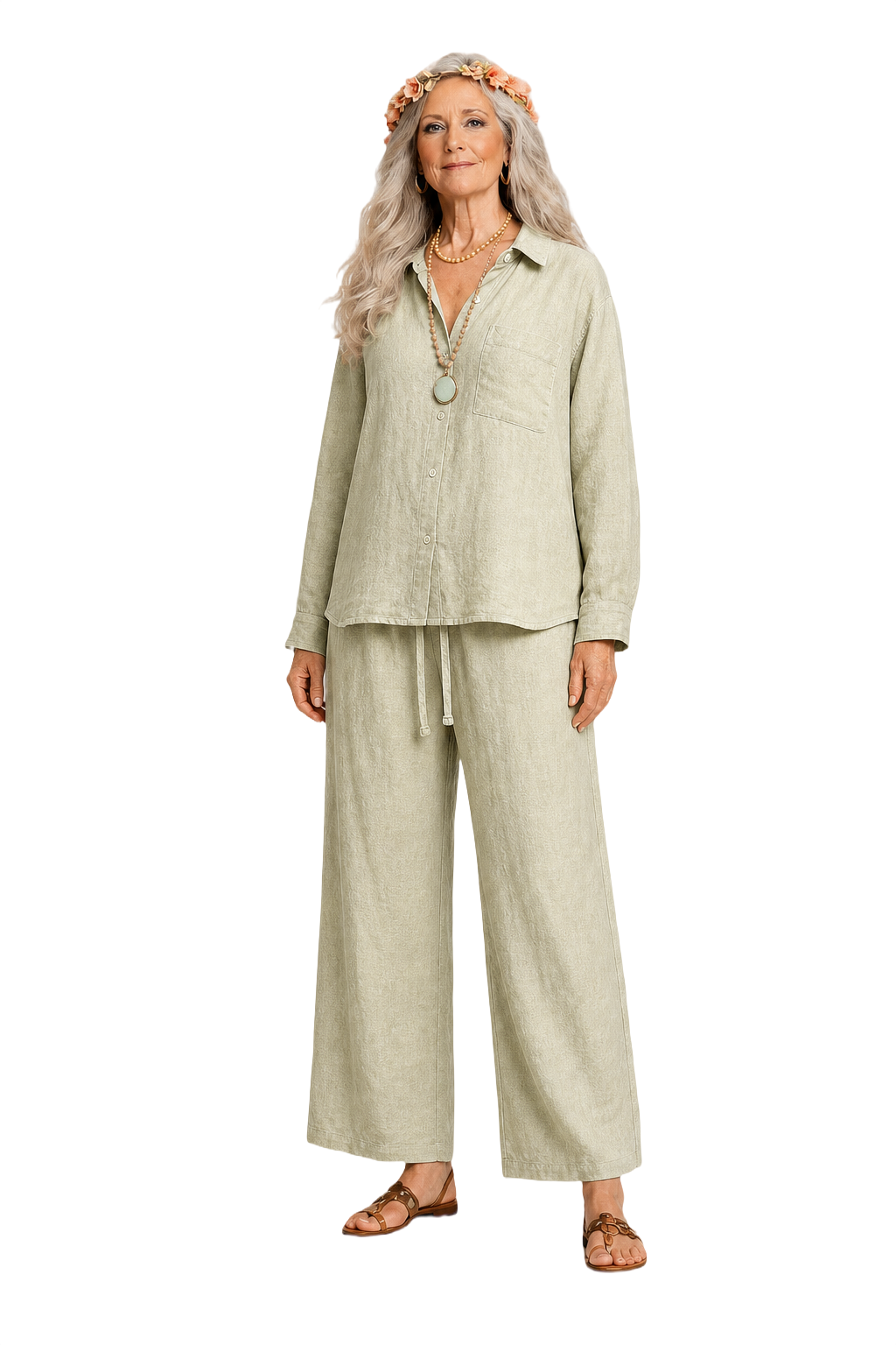 1970s Light Green Linen Set - Model