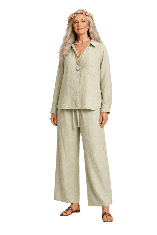 1970s Light Green Linen Set - Model