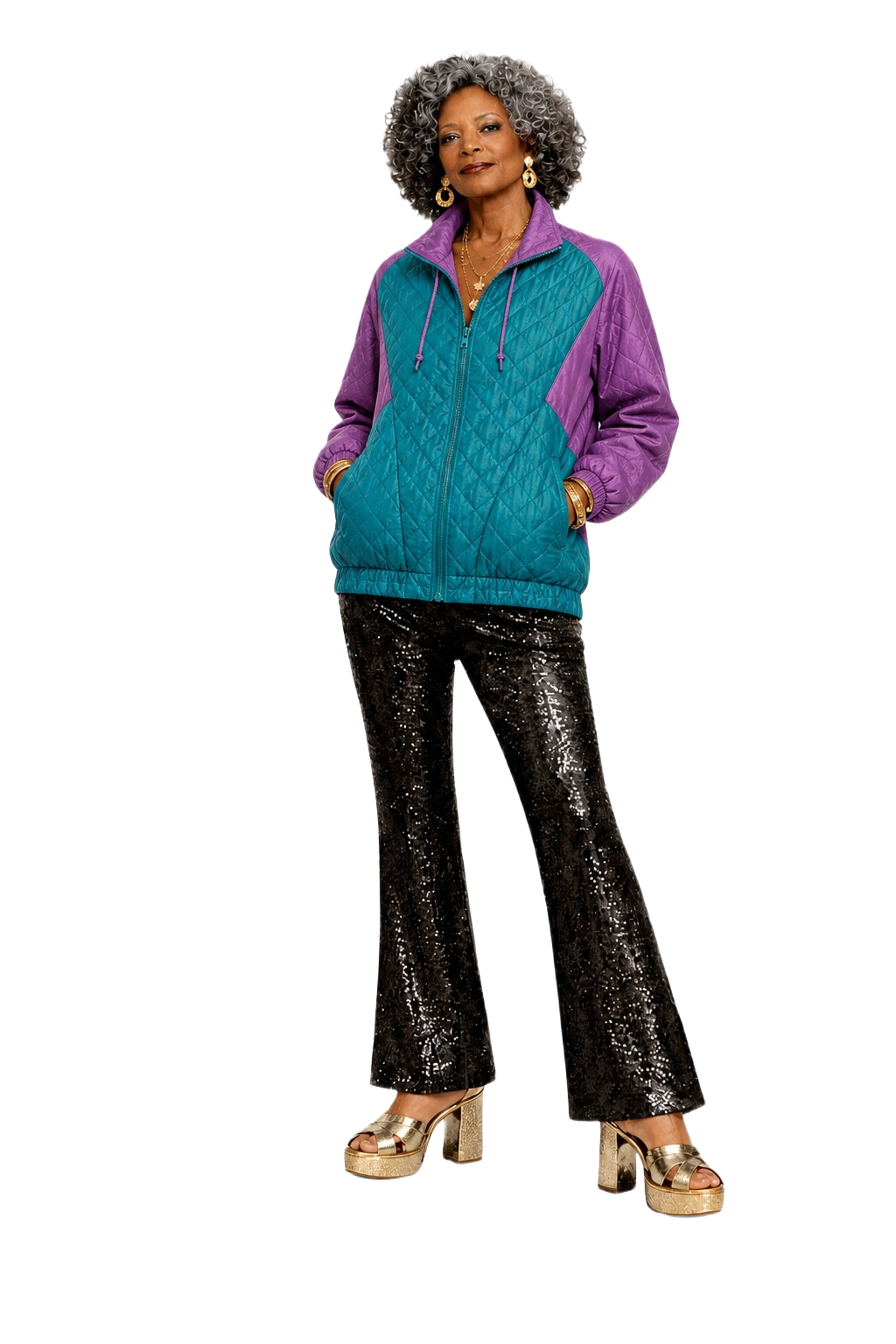 1980s Teal Nylon Jacket - Model