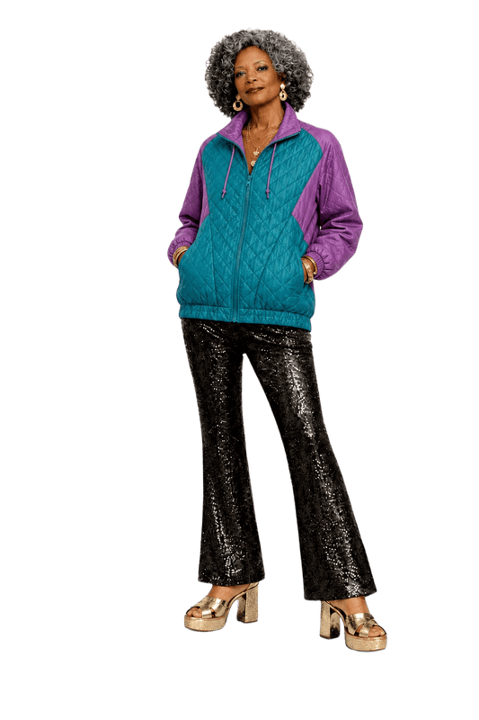 1980s Teal Nylon Jacket - Model