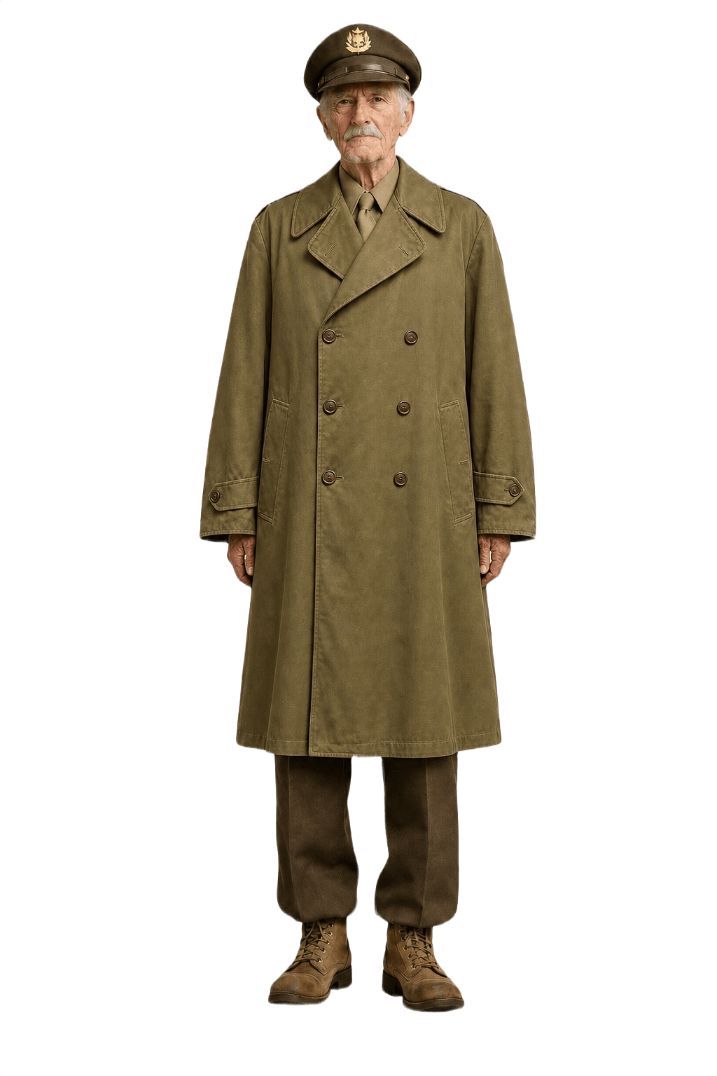1940s Olive Green Cotton Trench Coat - Model
