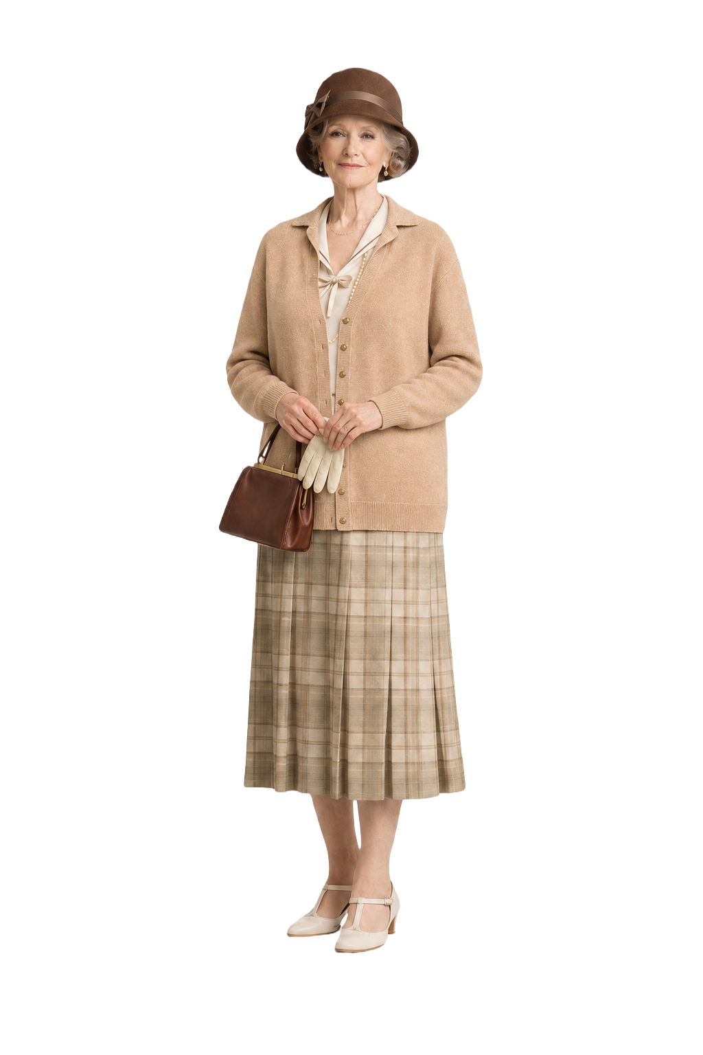 1920s Light Tan Wool Blend Cardigan - Model
