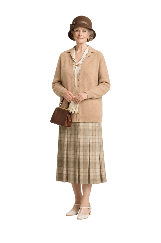 1920s Light Tan Wool Blend Cardigan - Model