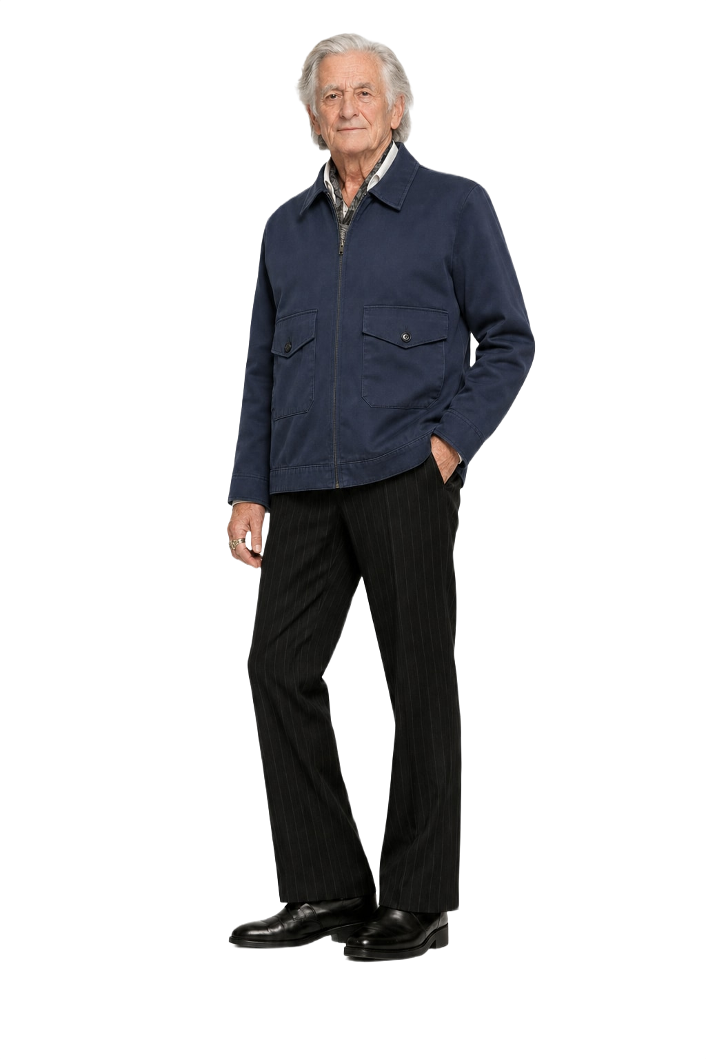 1970s Navy Blue Cotton Blend Jacket - Model