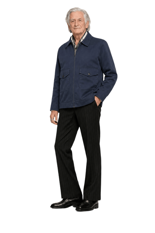 1970s Navy Blue Cotton Blend Jacket - Model