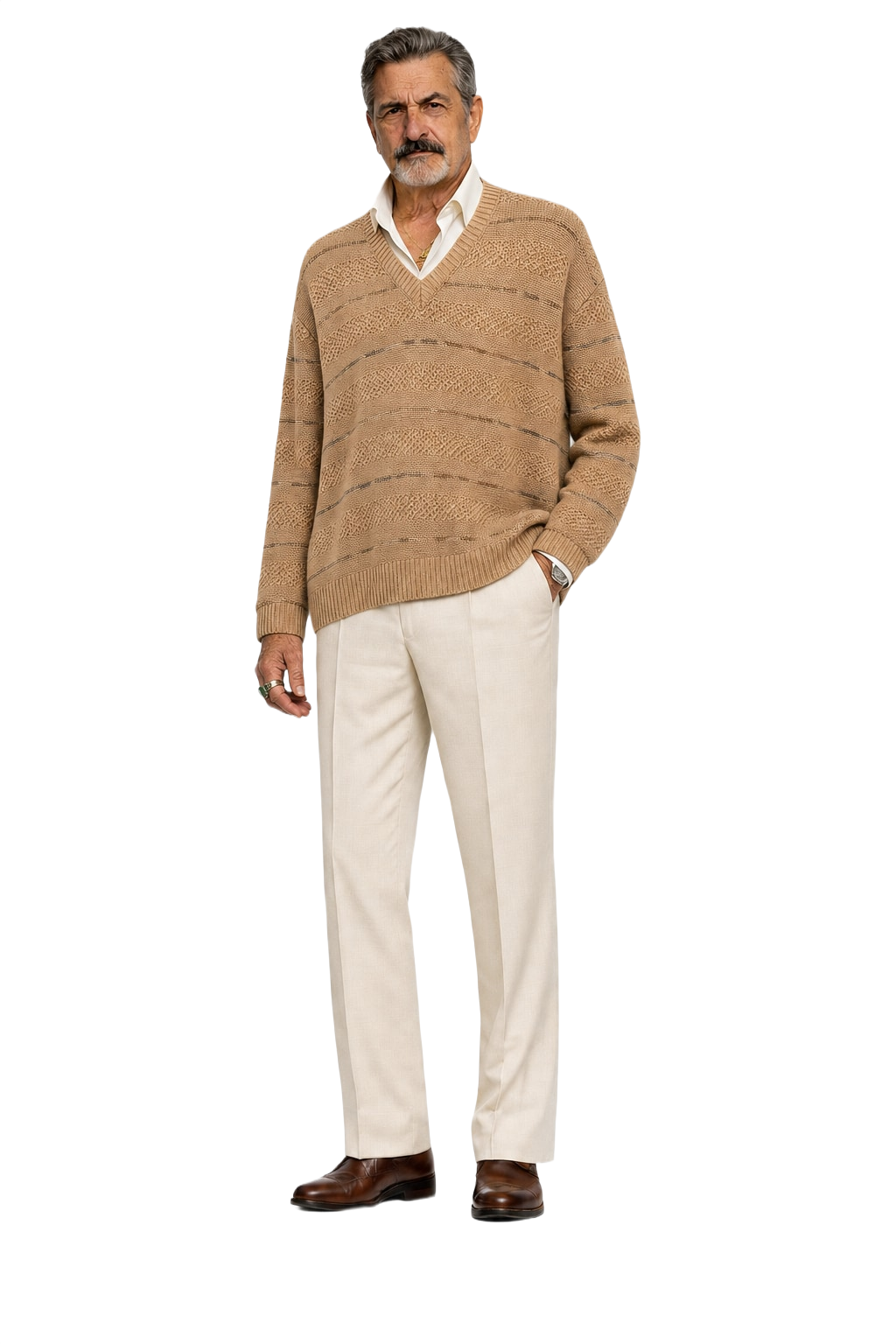 1980s Beige Cotton Sweater - Model