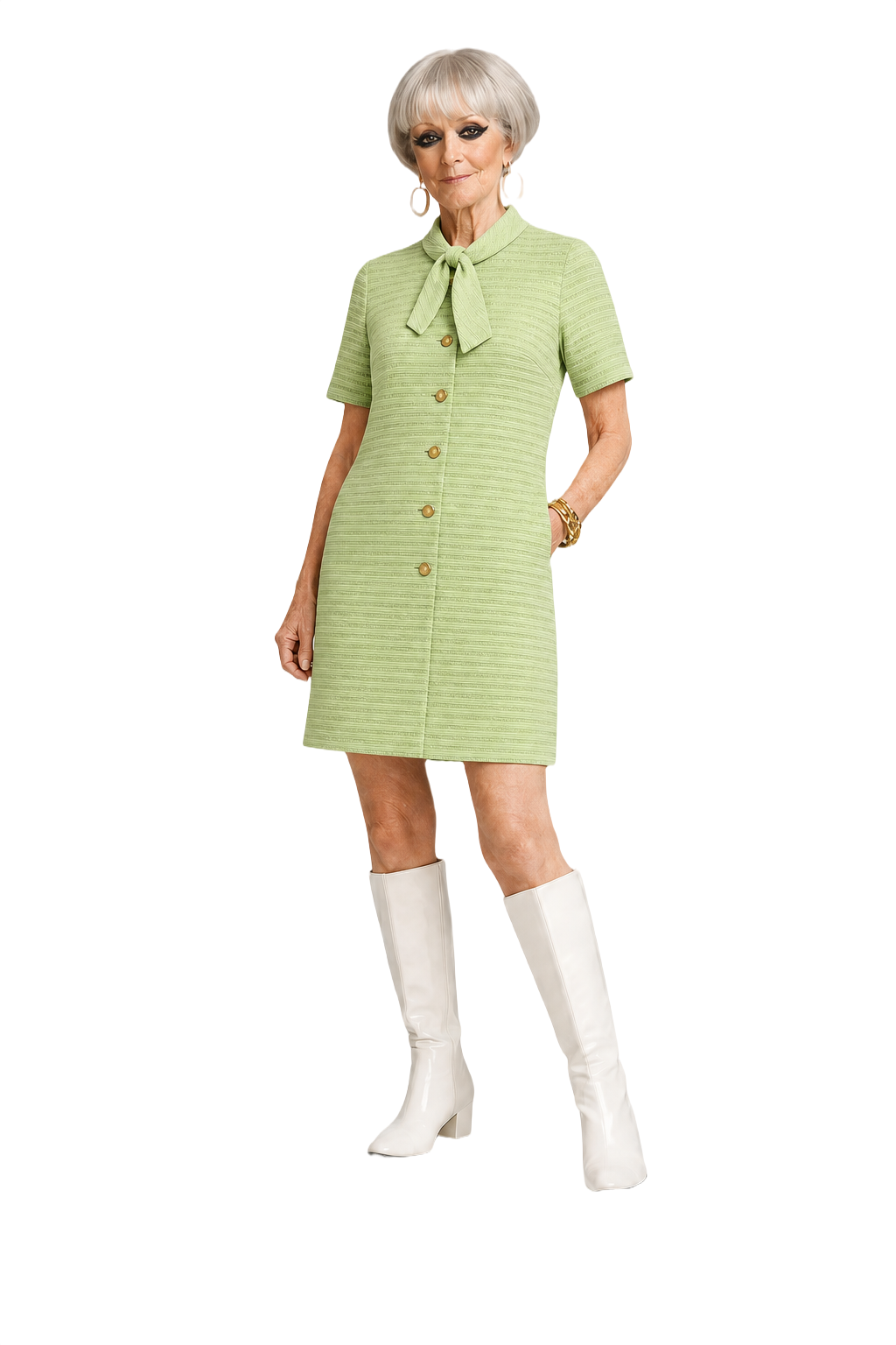 1960s Mint Green Polyester Blend Shift Dress - Model
