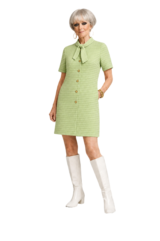 1960s Mint Green Polyester Blend Shift Dress - Model