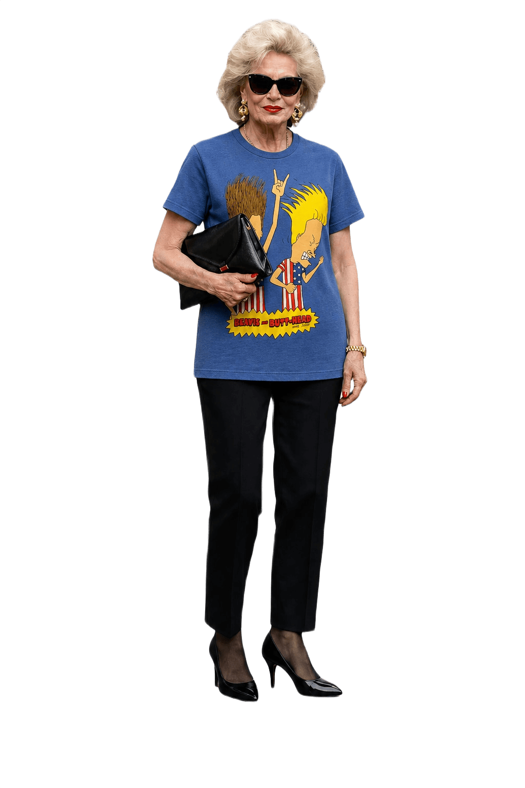 1990s Blue Cotton Blend T-Shirt - Model