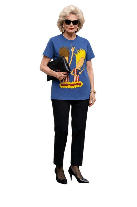 1990s Blue Cotton Blend T-Shirt - Model