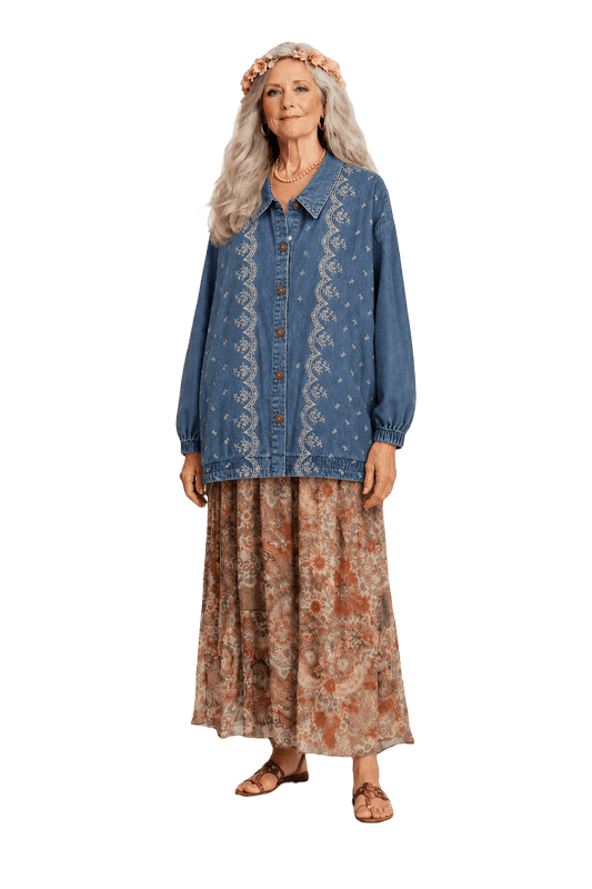1970s Blue Cotton Jacket - Model