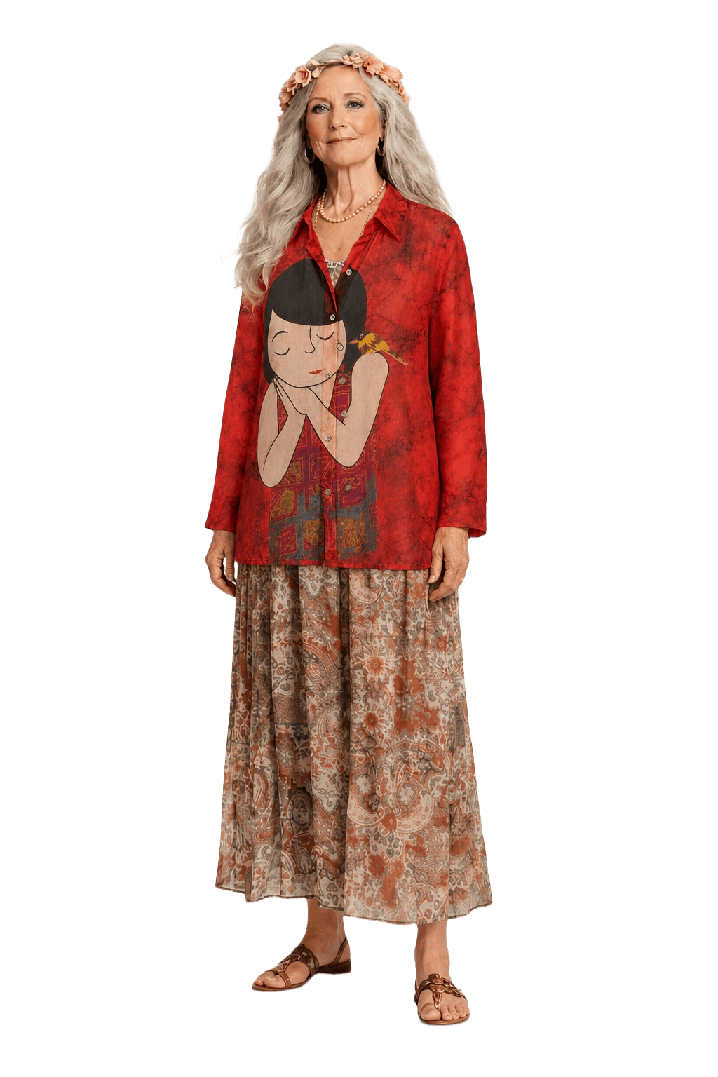 1970s Red Cotton Shirt - Model