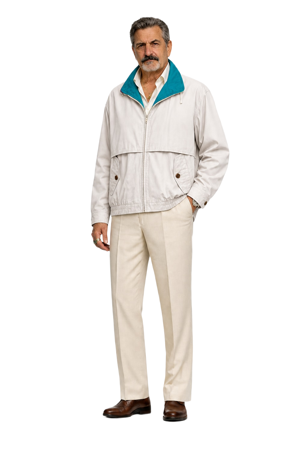 1980s Cream White Cotton Blend Windbreaker - Model