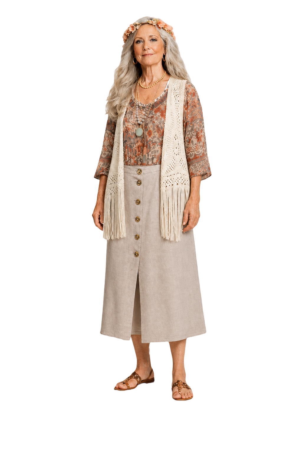 1960s Beige Linen Blend Womens Skirt - Model