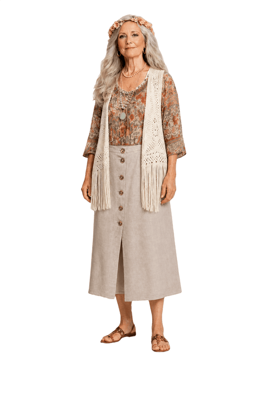 1960s Beige Linen Blend Womens Skirt - Model