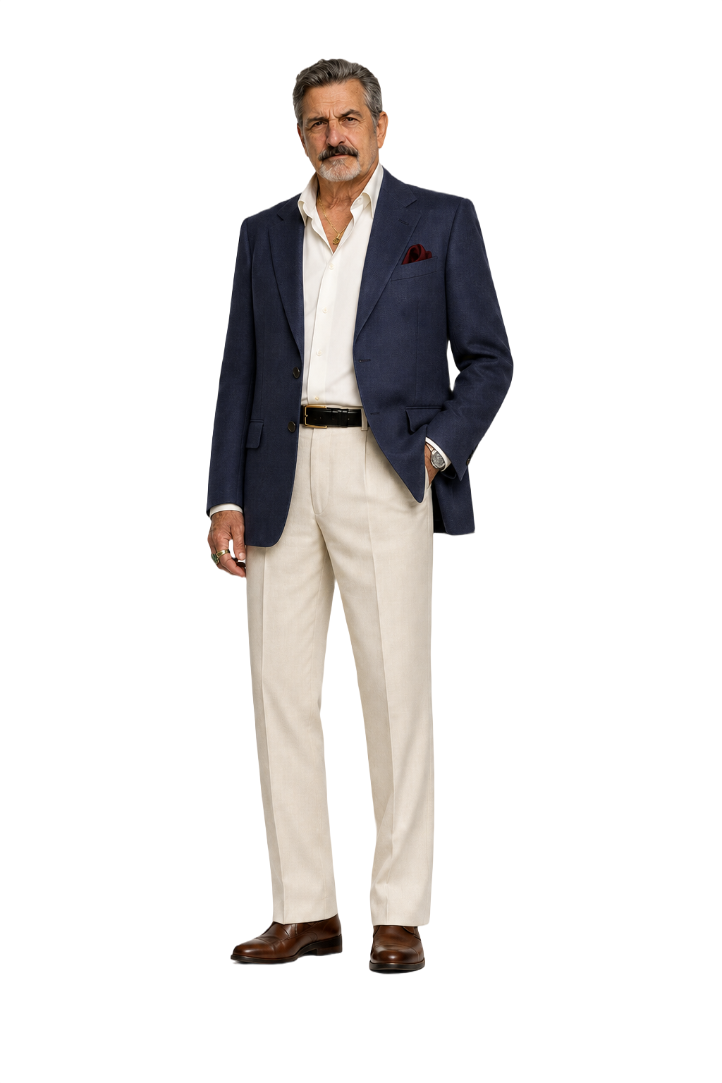 1980s Navy Blue Wool Blend Blazer - Model