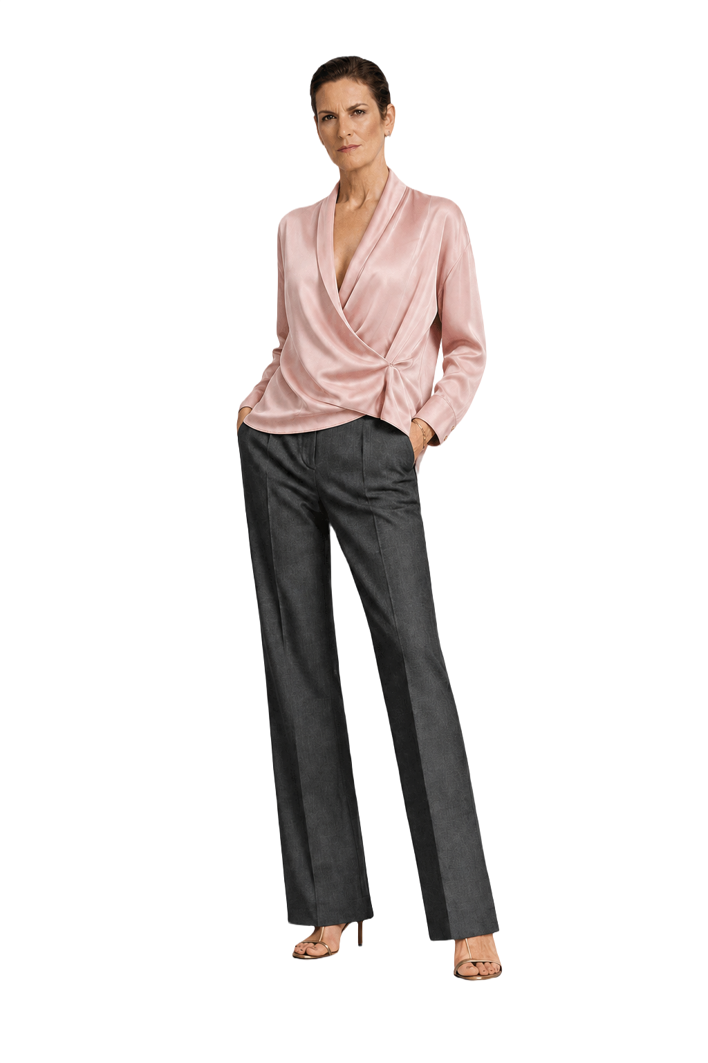 1990s Pale Pink Satin Blouse - Model
