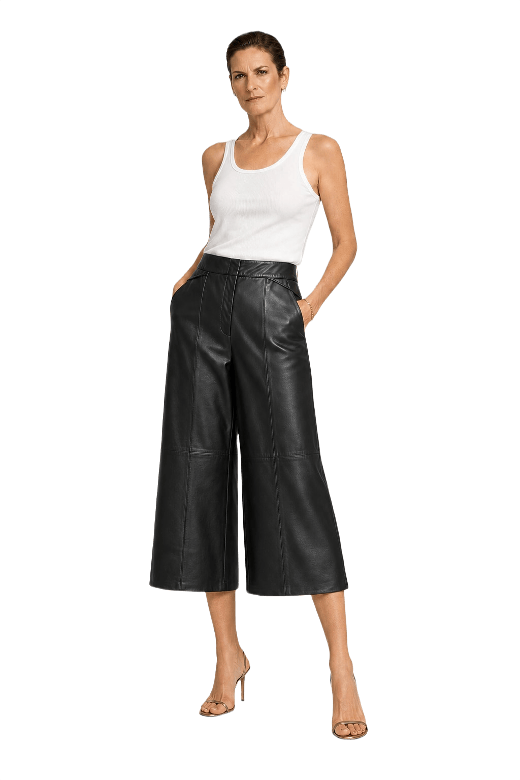 1990s Black Leather Wide-Leg Pants - Model
