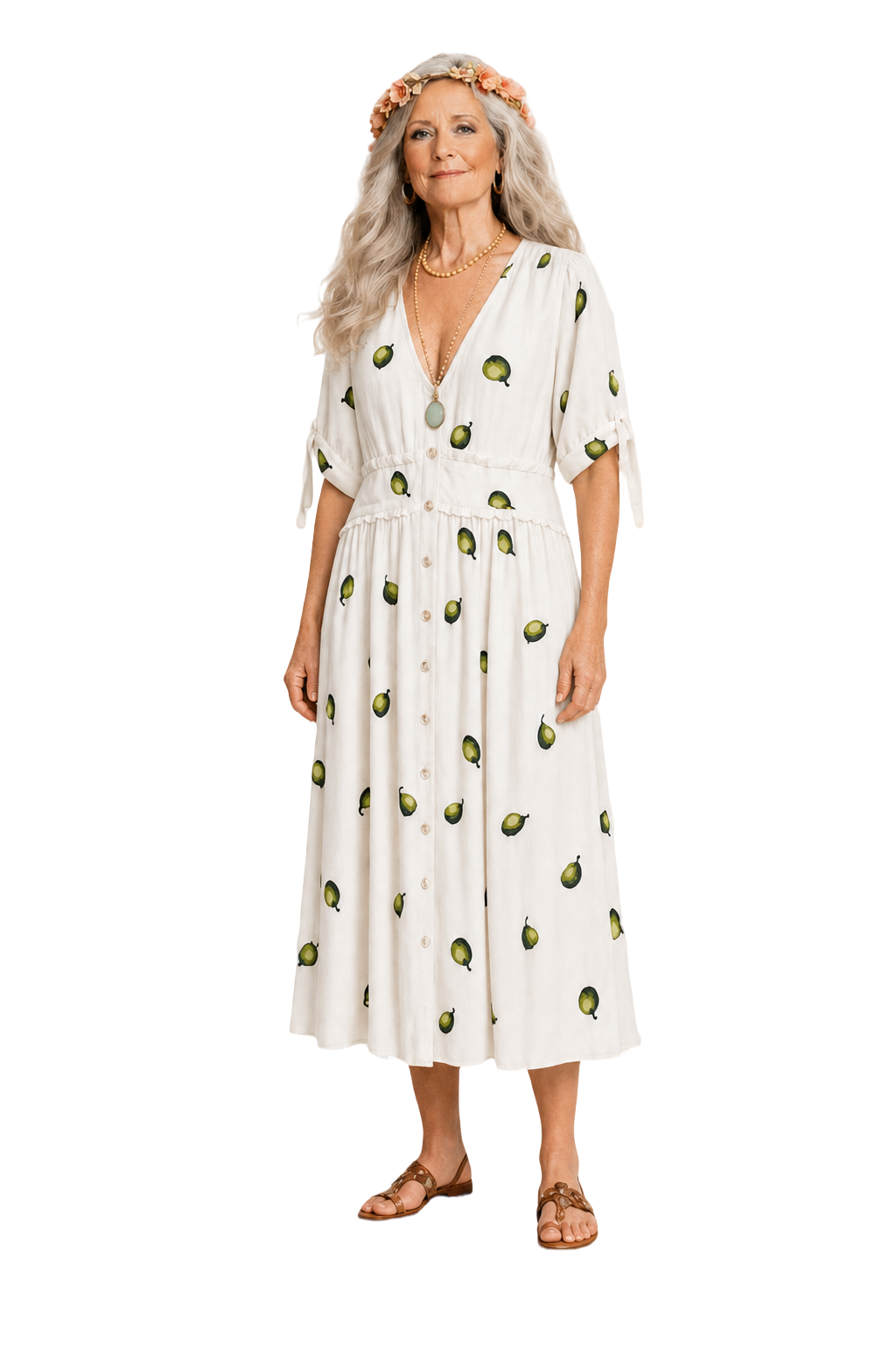 1970s White Cotton Blend Midi Dress - Model