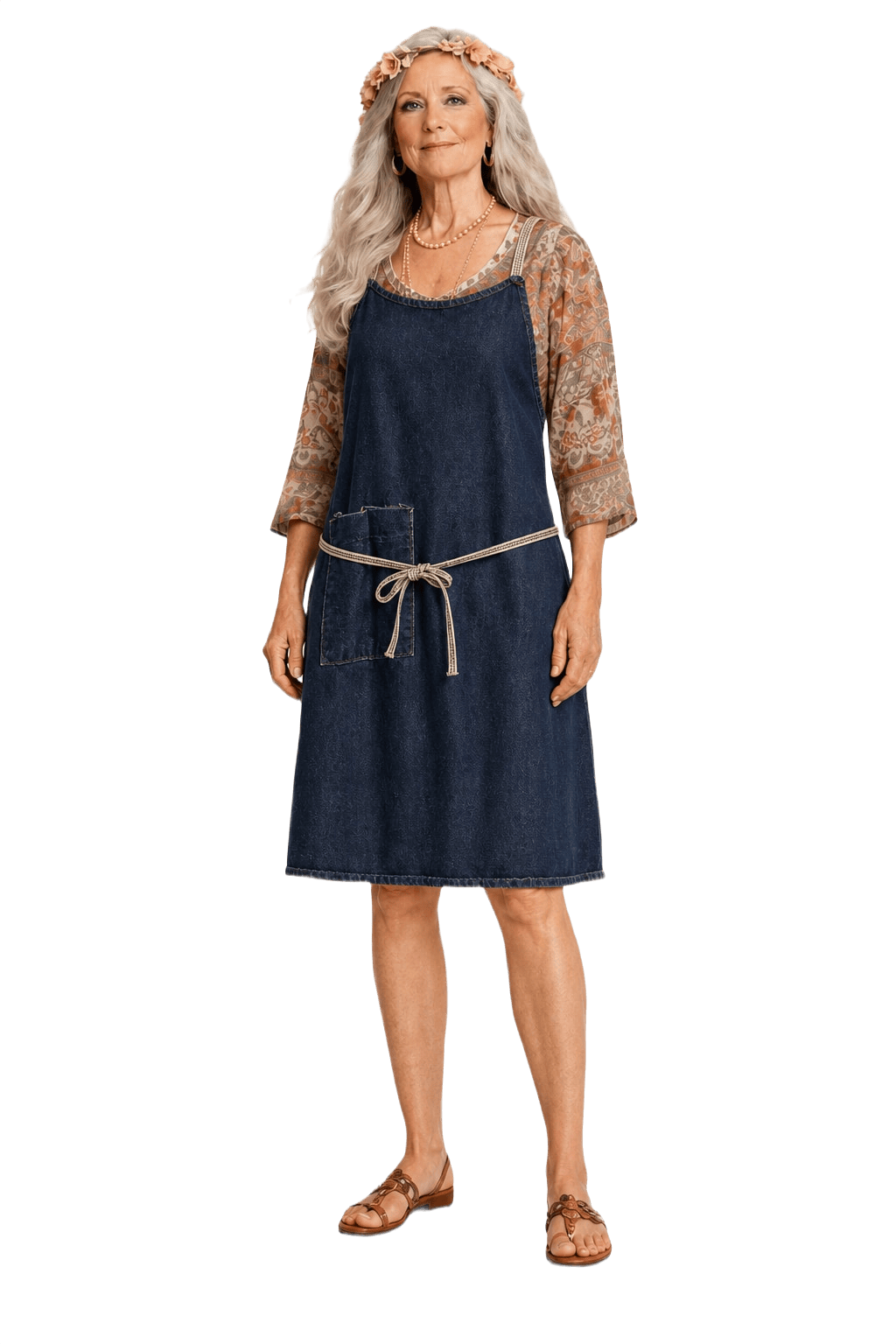 1970s Dark Blue Denim Apron - Model