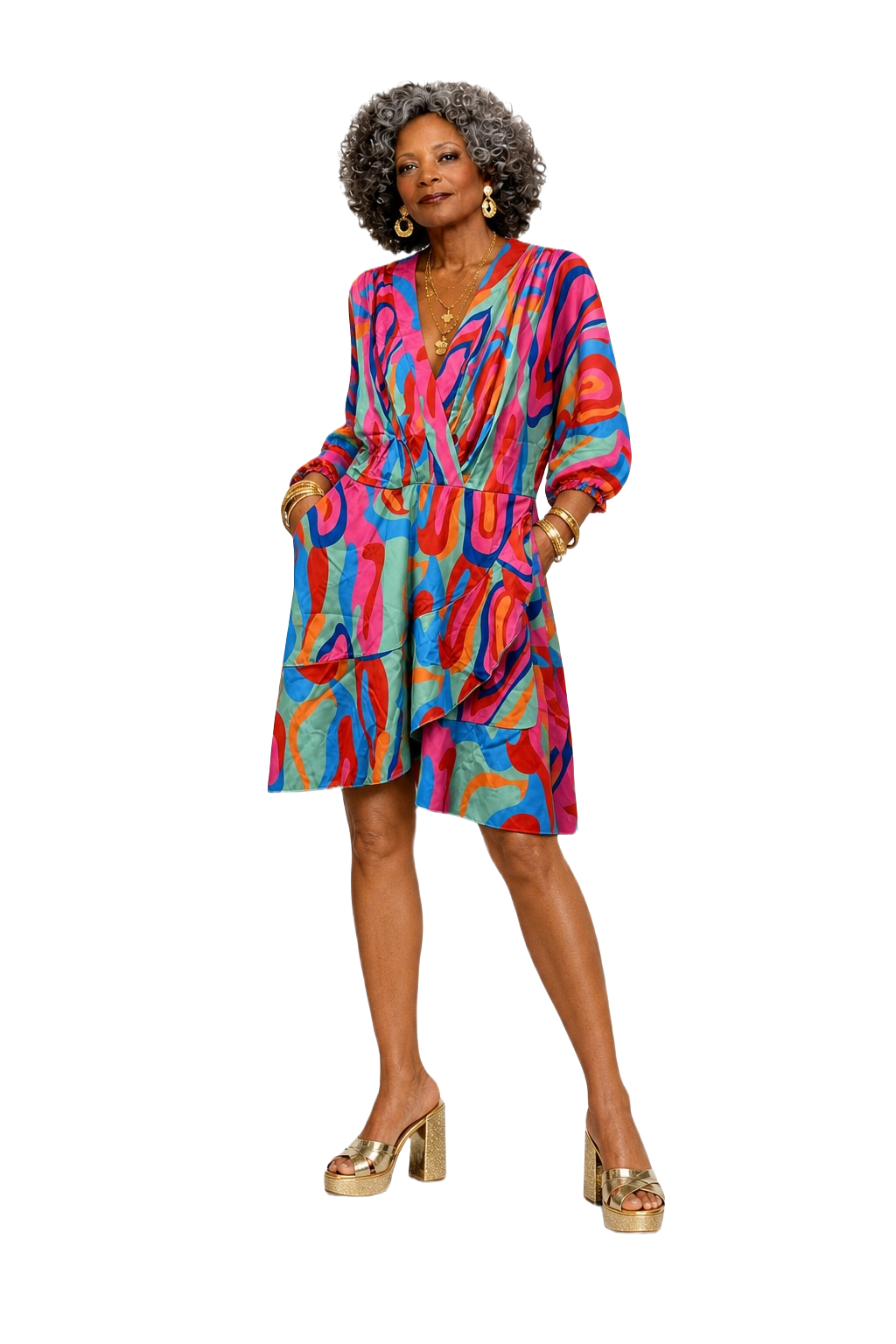 1980s Multicolor Polyester Dress - Model