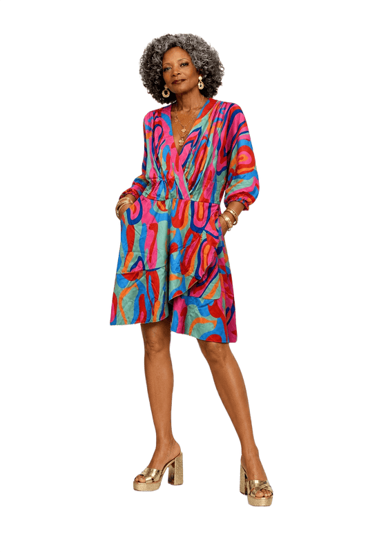 1980s Multicolor Polyester Dress - Model