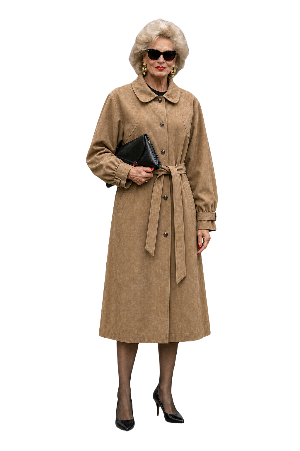 1980s Tan Cotton Blend Trench Coat - Model