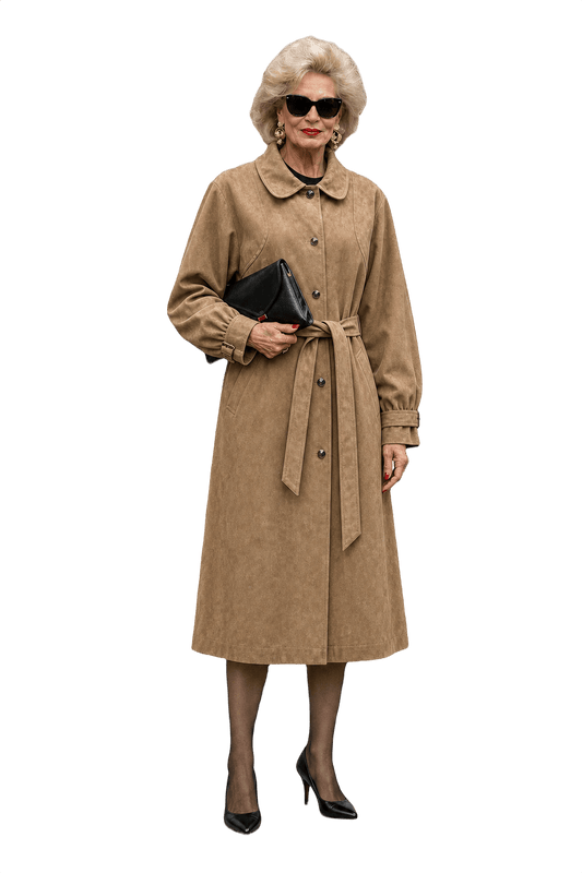 1980s Tan Cotton Blend Trench Coat - Model