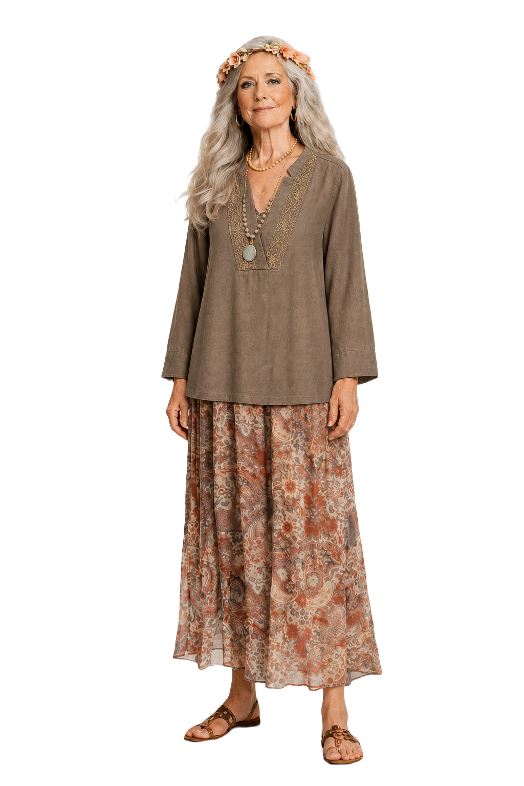 1970s Tan Cotton Blouse - Model