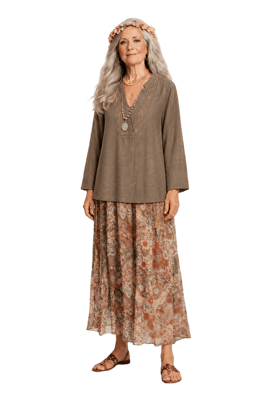 1970s Tan Cotton Blouse - Model