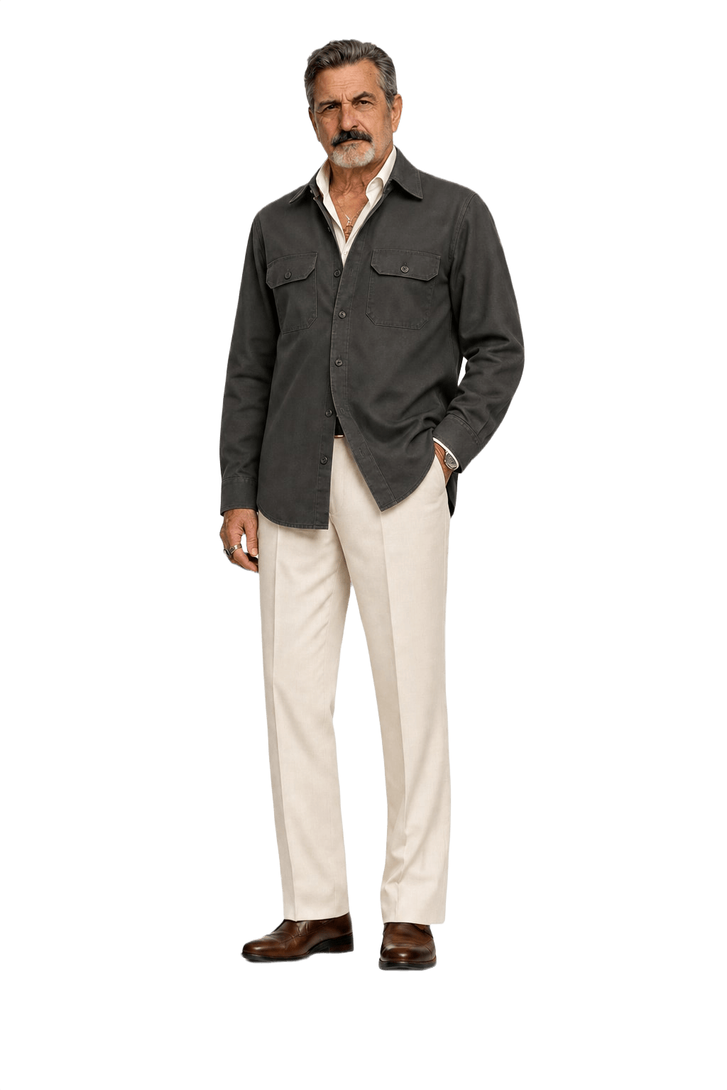 1980s Olive Cotton Shirt - Model