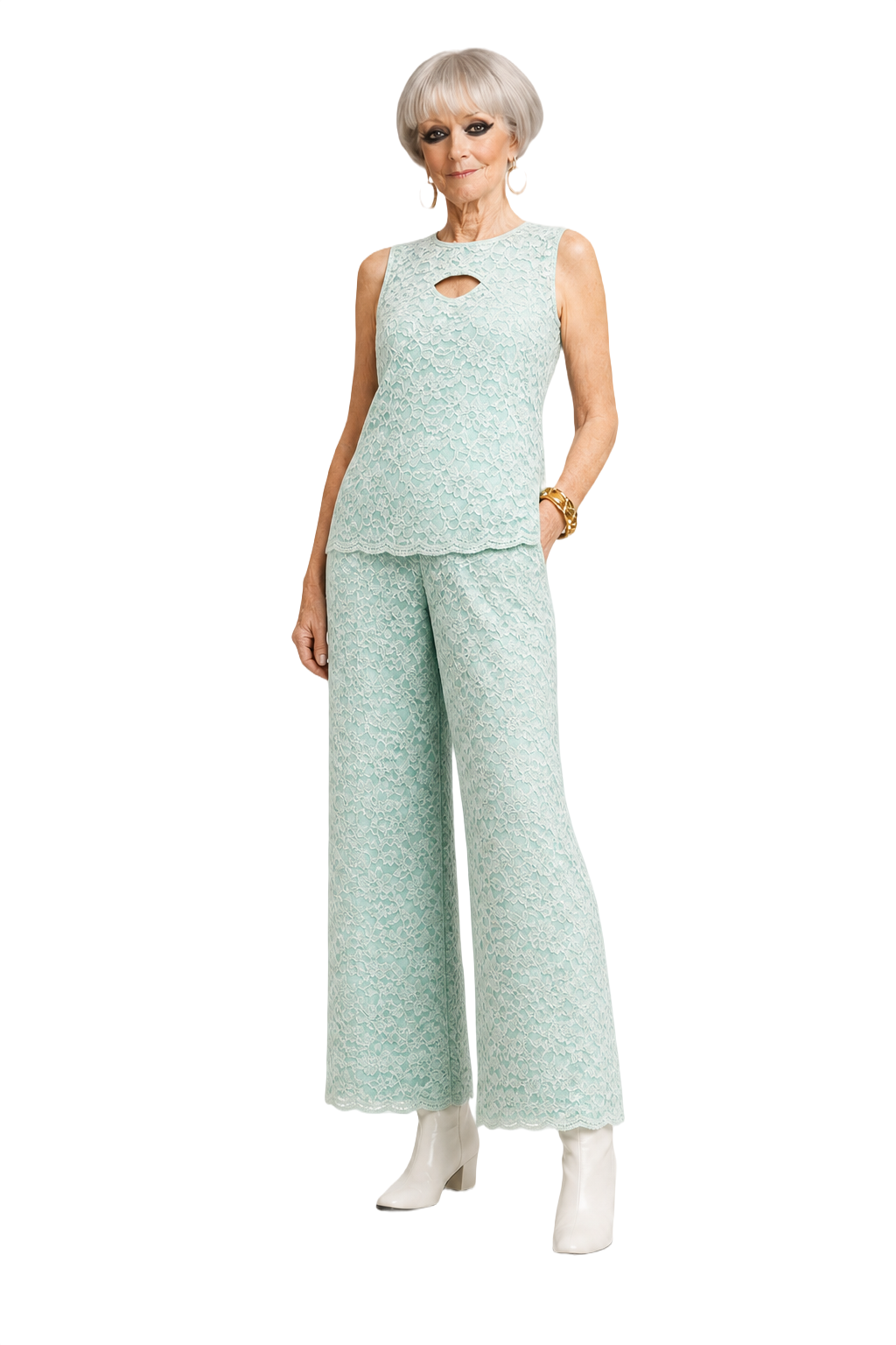 1960s Mint Green Lace Blouse and Pants Set - Model
