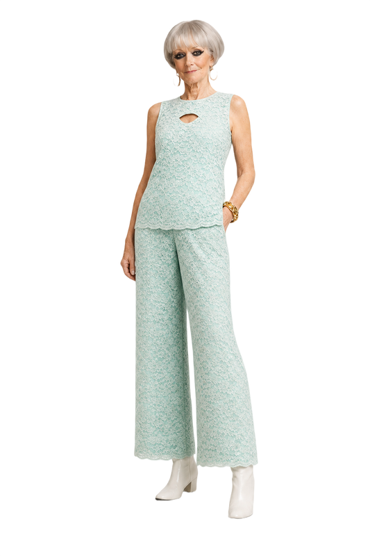 1960s Mint Green Lace Blouse and Pants Set - Model