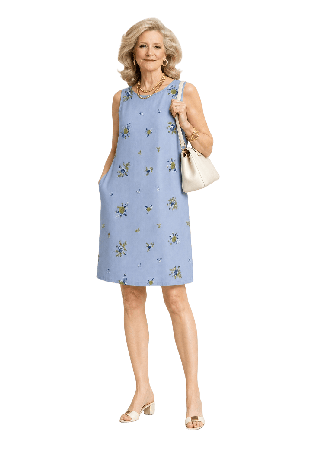 1970s Light Blue Cotton Blend Shift Dress - Model