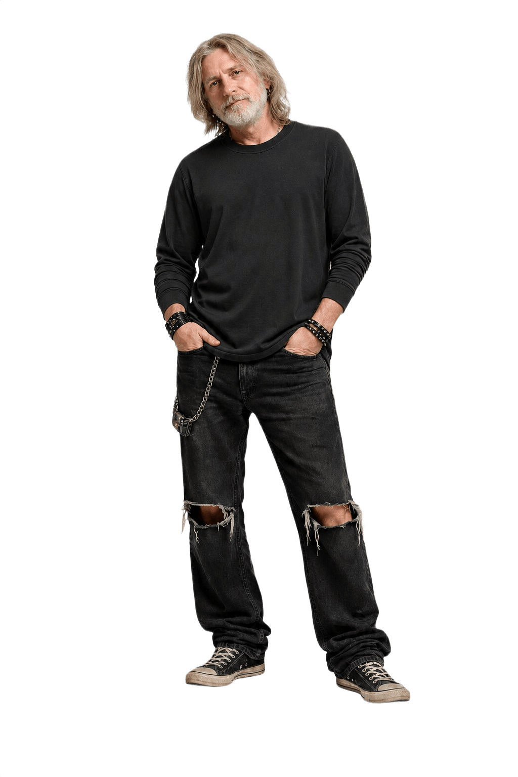 1990s Black Cotton Long-Sleeve T-Shirt - Model