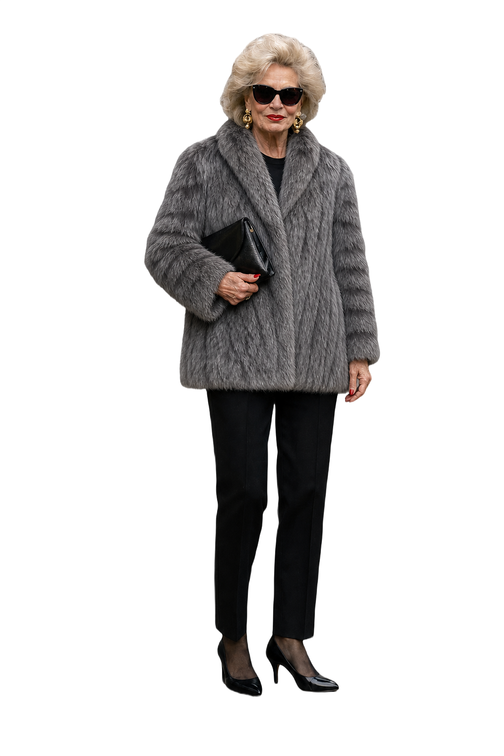 1980s Grey Faux Fur Coat - Model