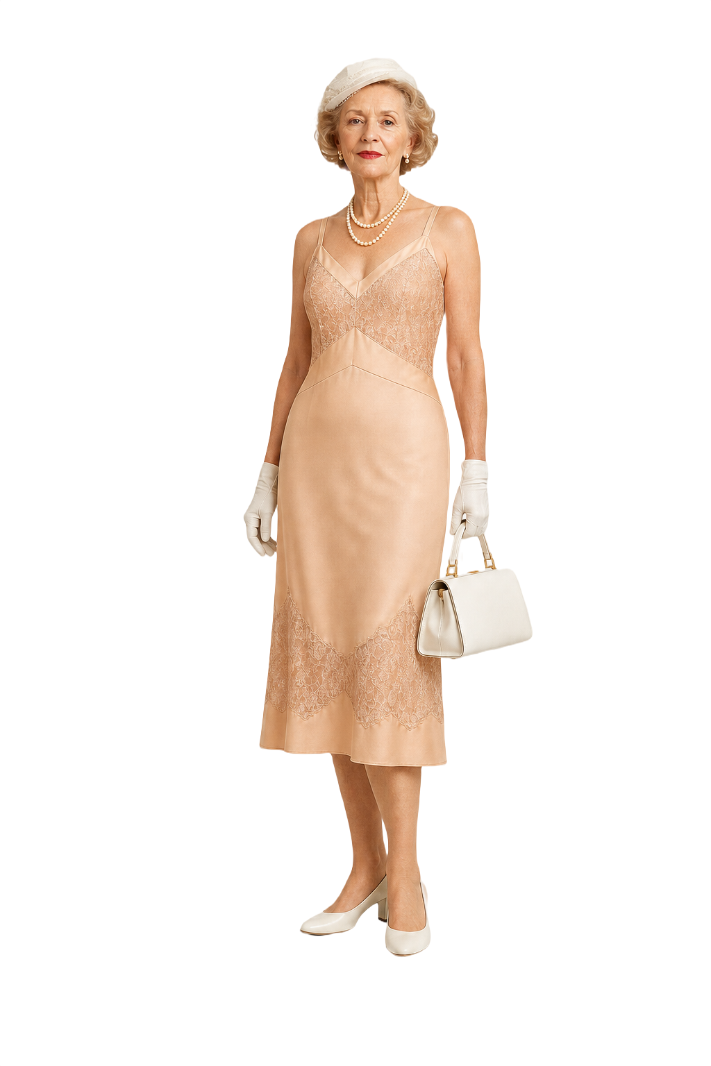 1950s Cream Silk Slip Dress - Model