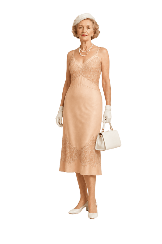 1950s Cream Silk Slip Dress - Model