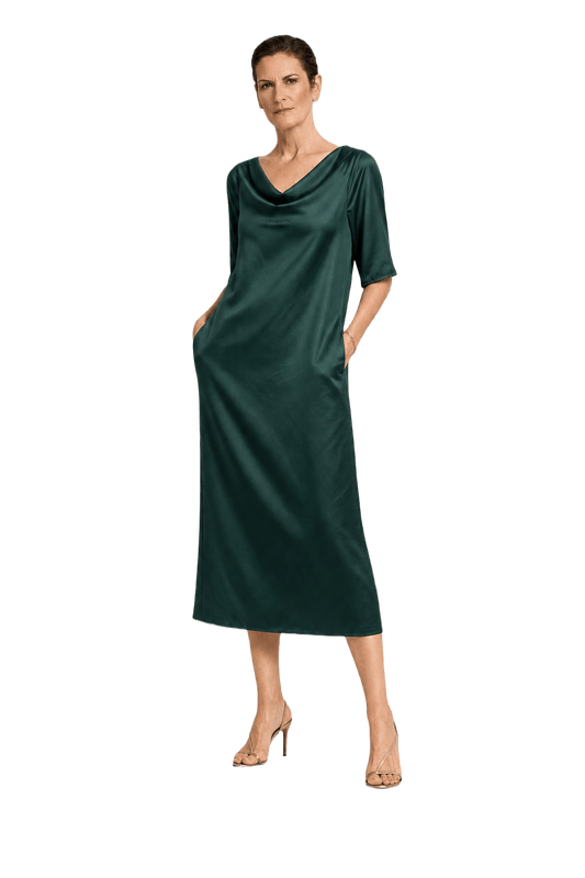 1990s Emerald Green Polyester Blend Midi Dress - Model