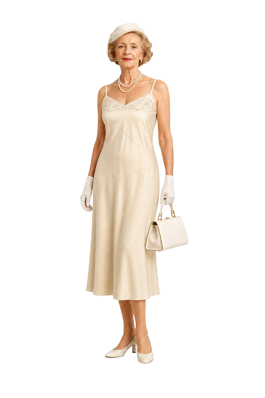 1950s Cream Satin Slip Dress - Model