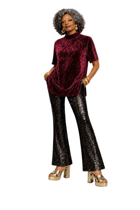1980s Burgundy Velvet T-shirt - Model