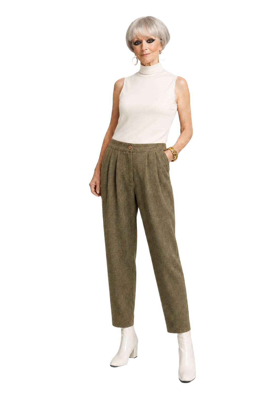1960s Olive Green Wool Blend Trousers - Model