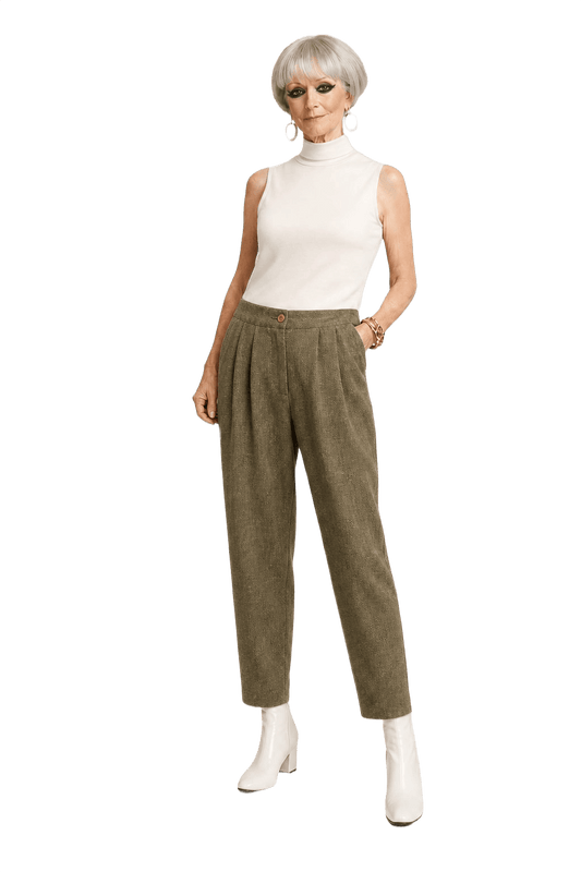 1960s Olive Green Wool Blend Trousers - Model