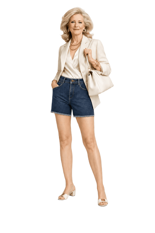 1970s Blue Denim Shorts - Model