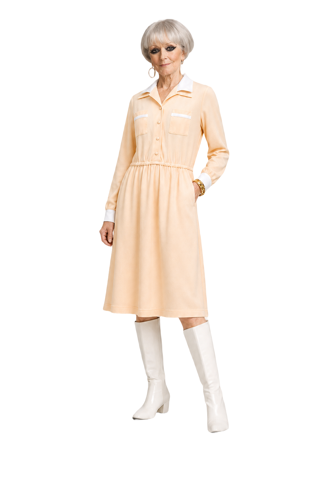 1960s Peach Polyester Dress - Model