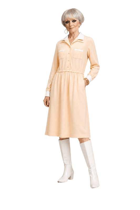 1960s Peach Polyester Dress - Model
