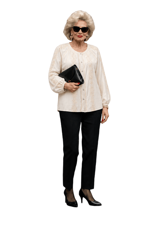 1980s Cream White Cotton Blouse - Model