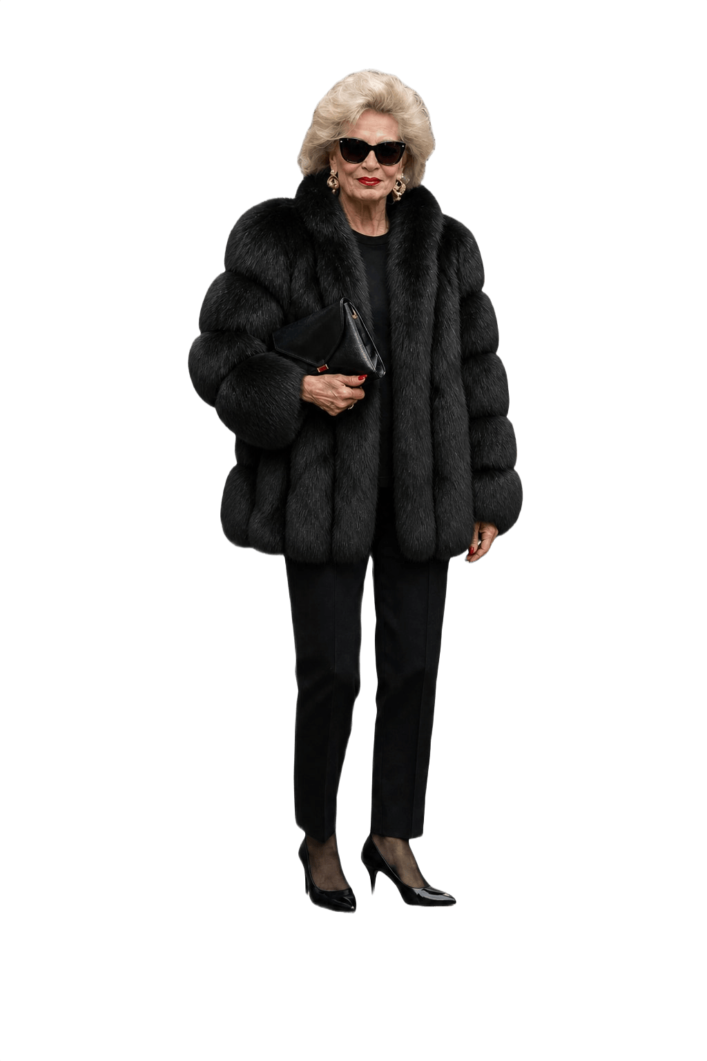 1990s Black Faux Fur Fur Coat - Model